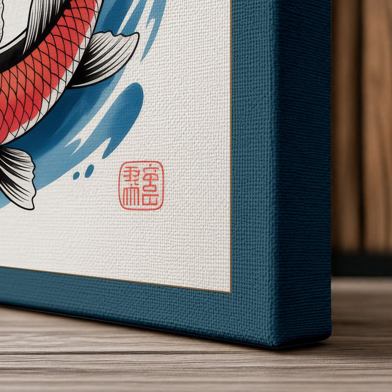 Koi Dance Japandi - Wrapped Canvas, 18x12 - 45.7 x 30.5 cm, Teal Border