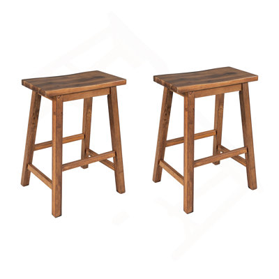 Rustic 2-Piece Counter Height Wood Kitchen Dining Stools for Small Places