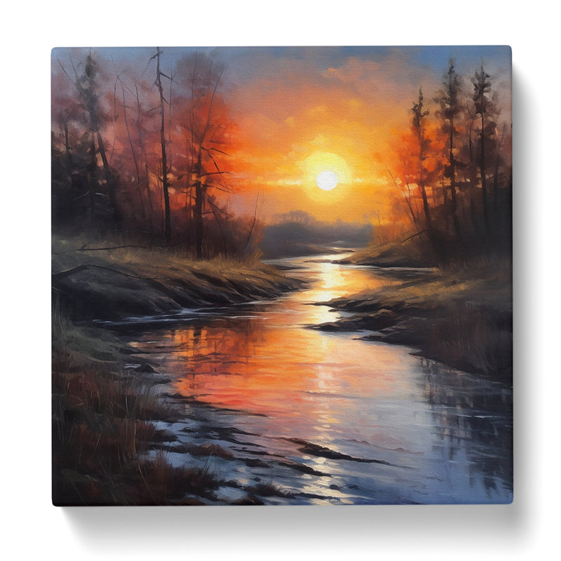 Sunrise Oil Painting No.2 - Wrapped Canvas - Framed Print, 35cm H x 35cm W x 3cm D