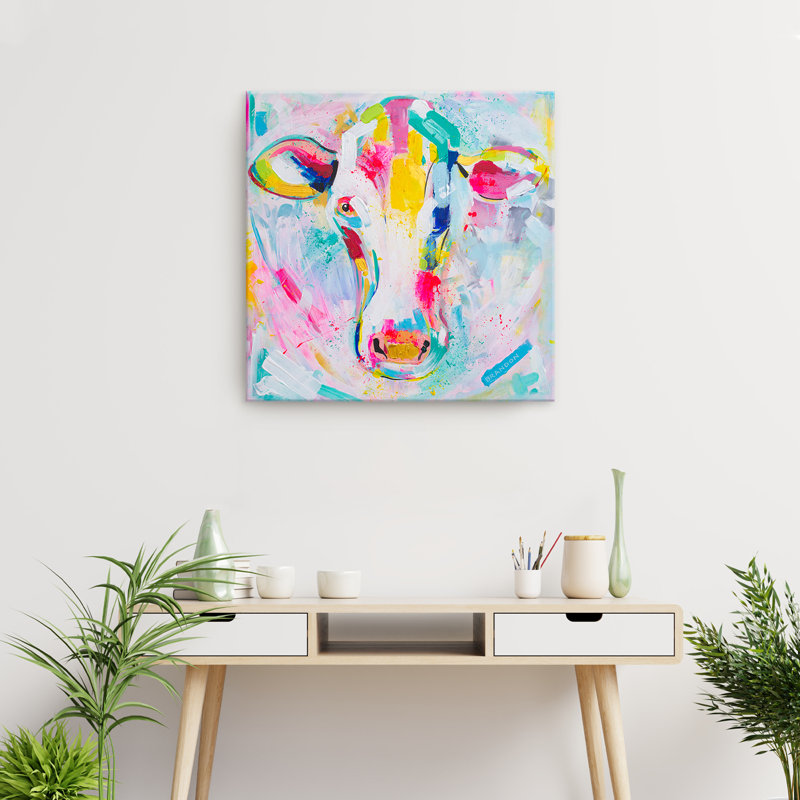 «Colorburst Cow» par Brandon Thomas - reproduction d'art sur toile, H 12 po x l 12 po x P 1,5 po