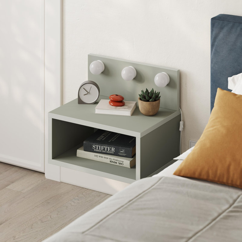 40cm W Manufactured Wood Bedside Table, Ash Green