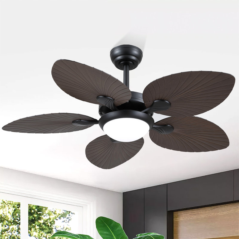 Ventilateur de plafond 44 "/ 52" à feuilles tropicales à intensité variable avec lumières DEL et télécommande, Brun