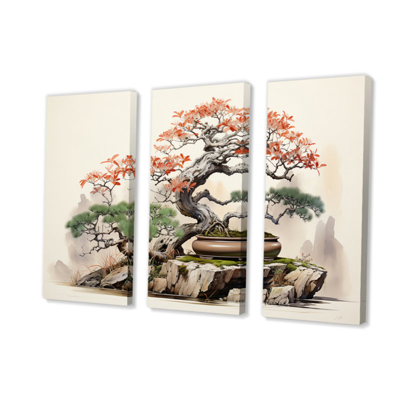 Asian Art Bonsais Wisdom I - ensemble de reproductions d'art sur toile asiatique, H 28 po x l 36 po x P 1 po