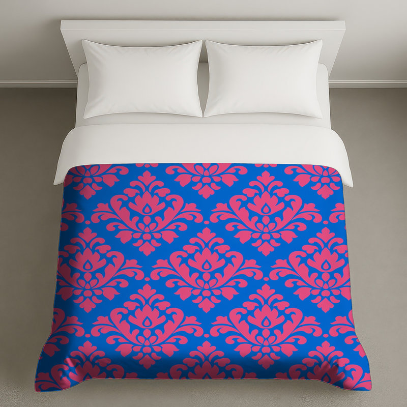 Housses de couette à motif damassé rose, Grand lit