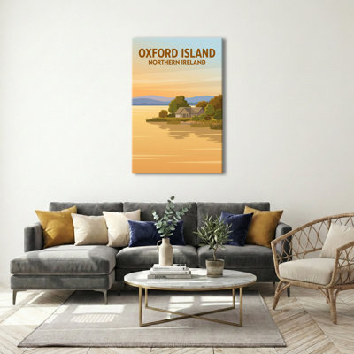 Oxford Island, Northern Ireland - Lough Neagh Shores In A Romantic Travel Poster. Giclee Print On Wrapped Canvas. Wall Art, Home Decor - Parks & Gardens, Northern Ireland - Wrapped Canvas Print