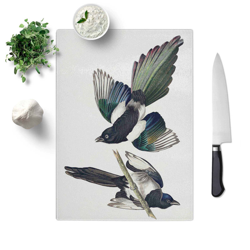 Tempered Glass American Magpie Chopping Board, 28.5 cm W x 39 cm L