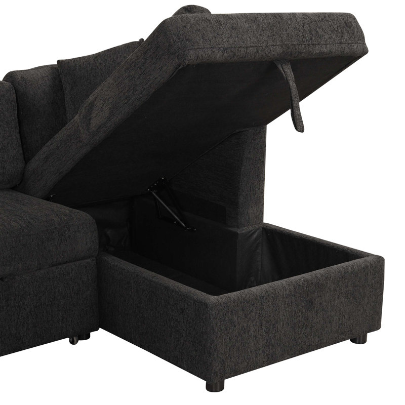 Canapé-lit modulaire en forme de U 108,6 po avec deux ports USB, deux prises de courant, noir
