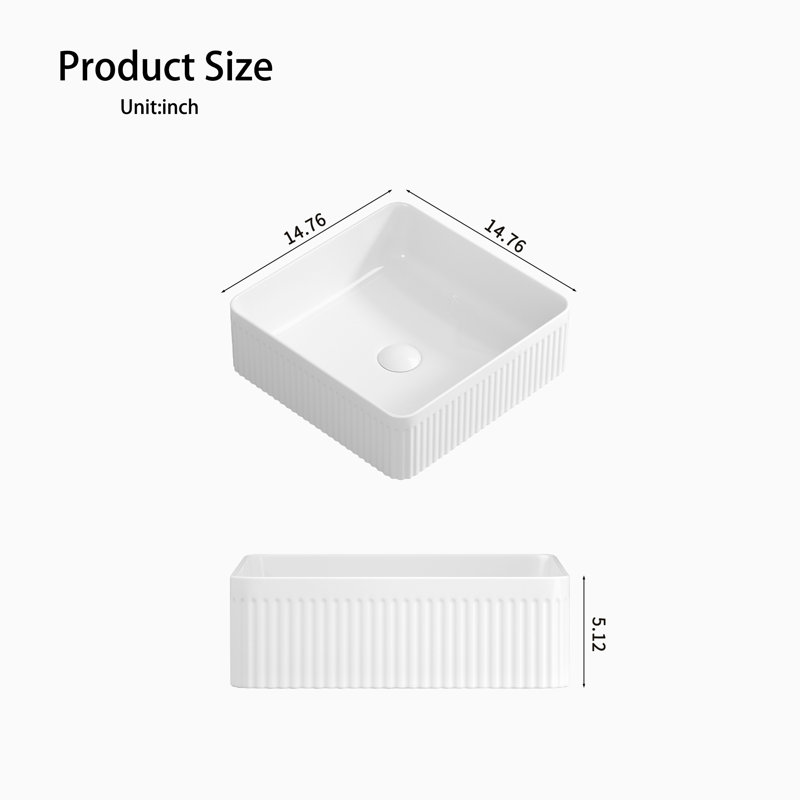 Rectangular Sink 15 In. X 15 In. Ceramic Hand Basin Art Basin