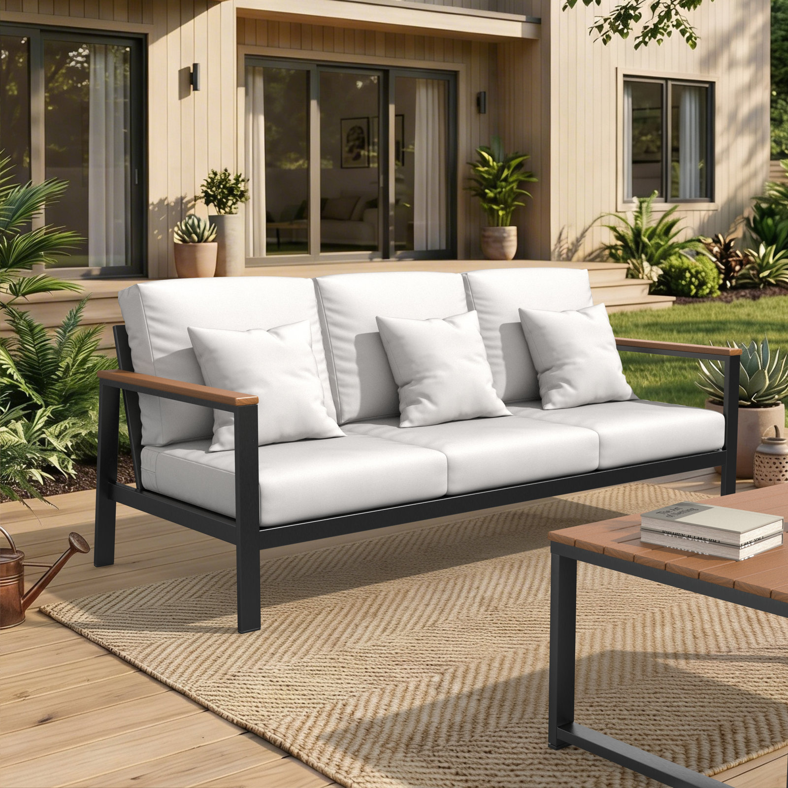 Townsend 80" Sunbrella® Patio Sofa, Sunbrella® Canvas Natural, Antique Mahogany, Yes