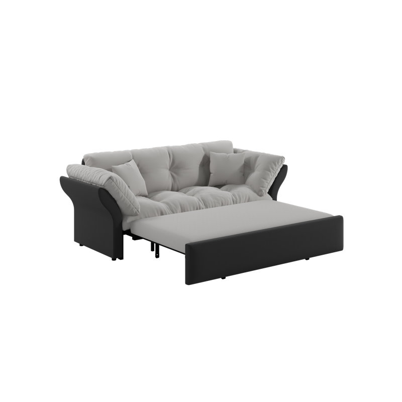 -in-1 grand canapé-lit, canapé-lit convertible en velours avec 2 coussins moelleux, causeuse grise multifonctionnelle