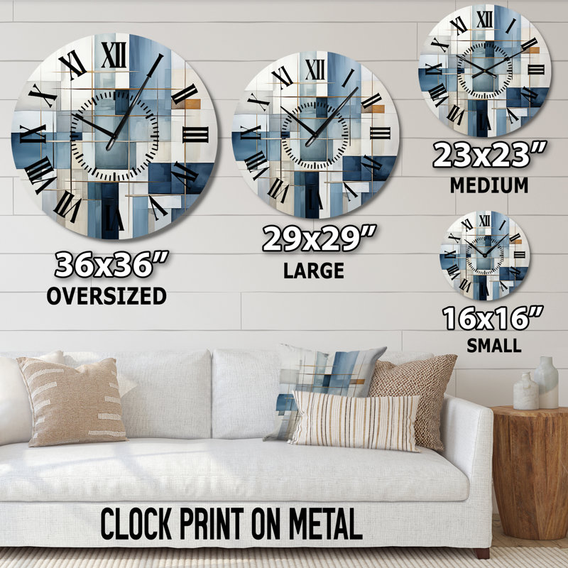 Horloge murale bleue et grise, Surdimensionné