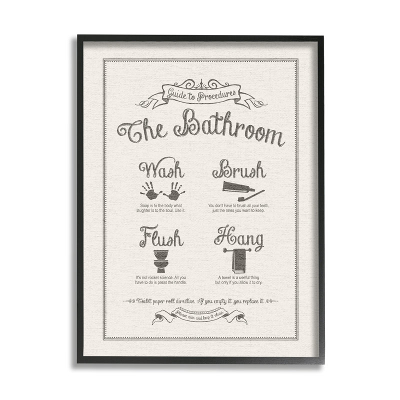 " Guide To Bathroom Procedures ", 20" H x 16" W x 1.5" D, Midnight Black Framed Giclee