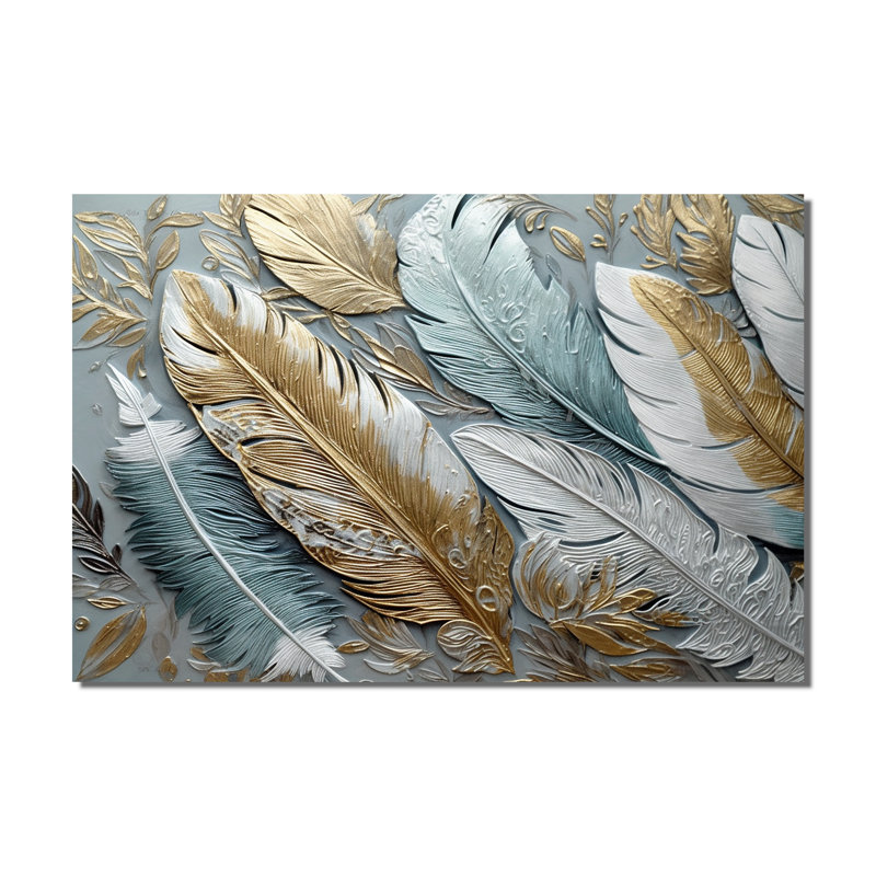 Gold Gilded Feathers V - Glam Feather Wall Art