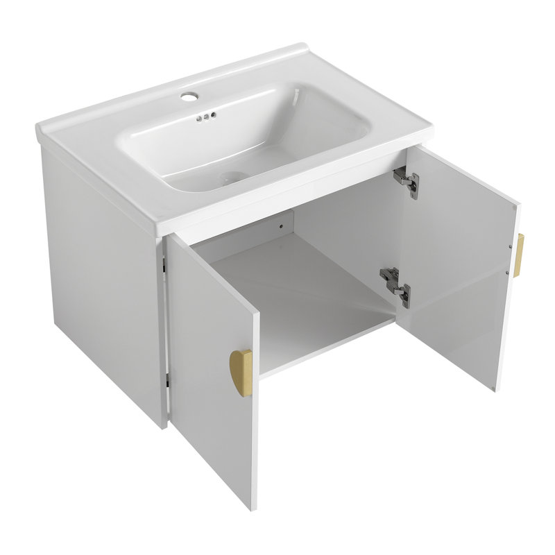 Meuble-lavabo à fermeture en douceur 28 po avec lavabo 28 po, Blanc brillant