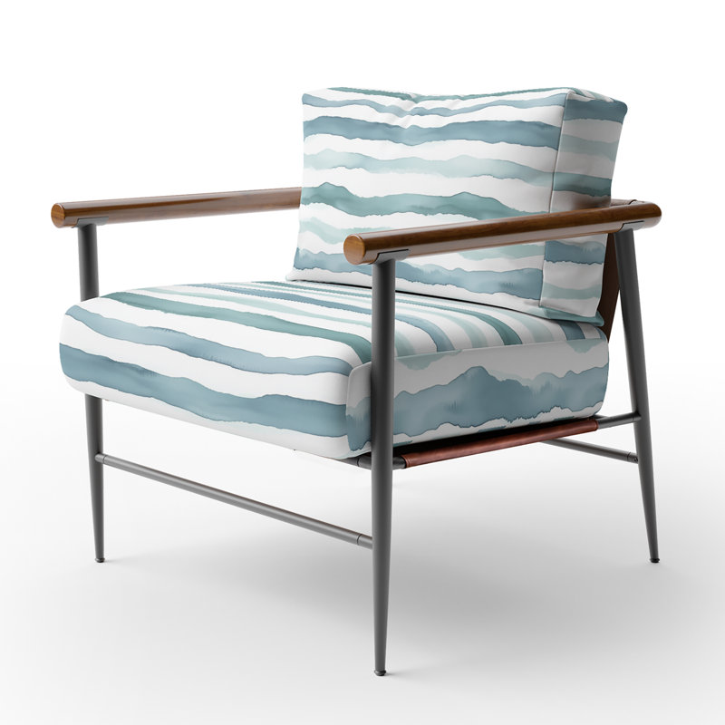 Chaise d'appoint moderne - fauteuil vert et blanc River Lines, Bras ronds bruns