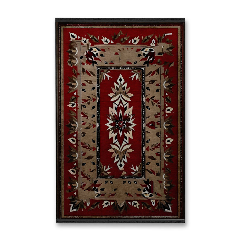 Tapis décoratif rétro bourgogne, Rectangle 3 pi 11,24 po x 5 pi 10,87 po