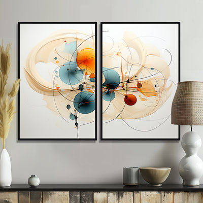 «Teal Orange Line Art Conceptual Abstracts II», art mural sur toile moderne sarcelle