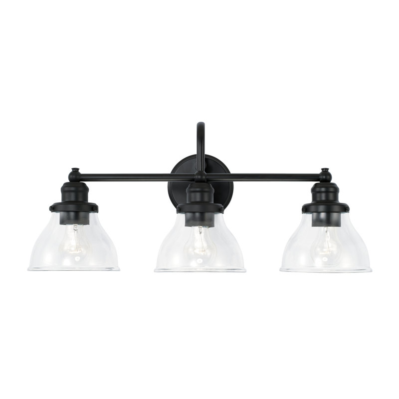 3-Light Milk Glass Vanity In Matte Black, Clear
