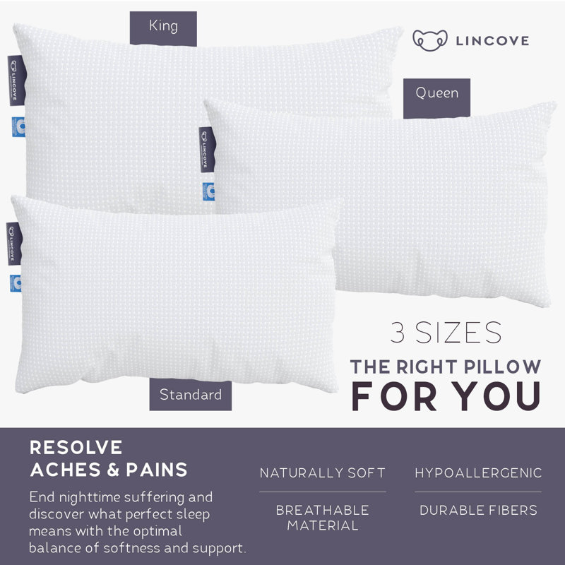 Lincove Rayon From Bamboo Pillow - Hotel Quality, Soft for Stomach Sleepers- 2 Pack, 6, Queen