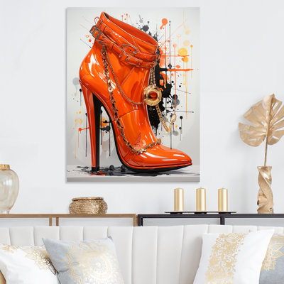 Orange And Grey High Heeled Elegance In Orange II - Fashion High Heels Metal Wall Art