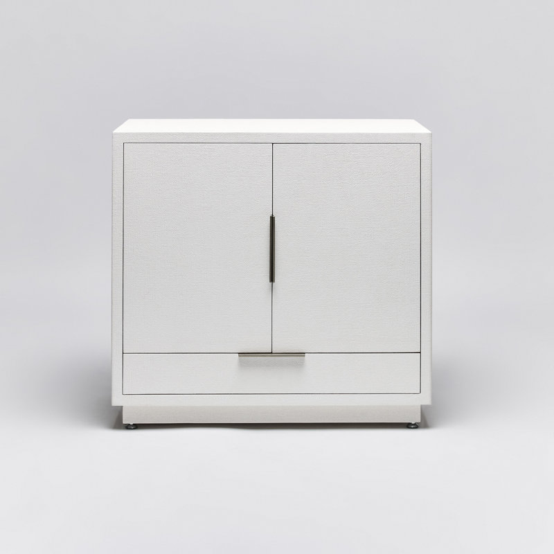 Montaigne Bar Cabinet, Natural White, Wood/Faux Linen