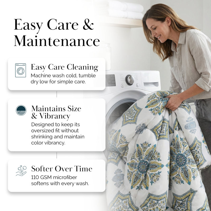 Infinity Microfiber Duvet Cover Set, Blue, Full/Double Comforter + 2 King Pillow Cases