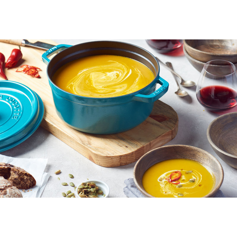 La Cocotte Cast Iron Round Cocotte, Turquoise, 7 quarts