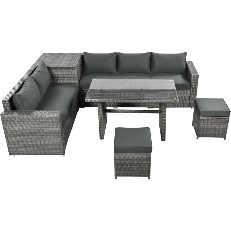Ensemble de canapés de patio moderne avec rotin réglable, rangement spacieux pour le jardin