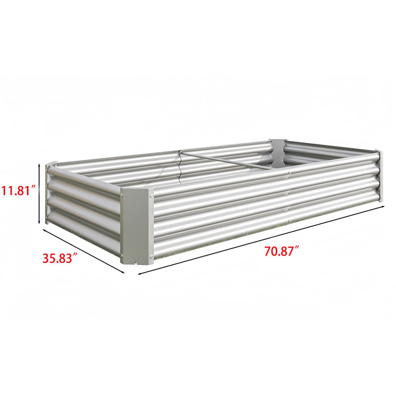 Rectangle Metal Raised Garden Bed (), 11.81" H x 35.83" W x 70.87" D, Silver