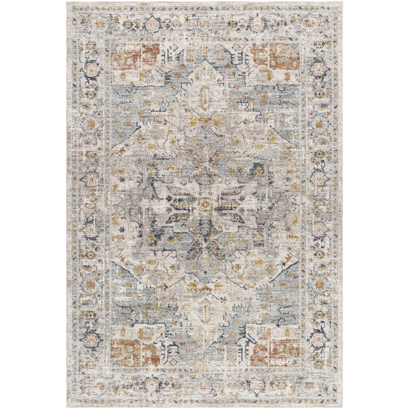 Drinnon Oriental Polyester Area Rug in Gray/Blue/Brown, Rectangle 10' x 13'11"