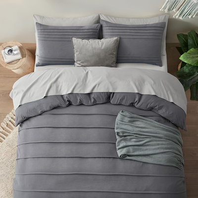 Housse de couette très grand, ensemble de housse de couette plissée grise, ensemble de literie texturé 3 pièces avec fermeture à glissière, doux, respirant, 102 po x 86 po, sans édredon.