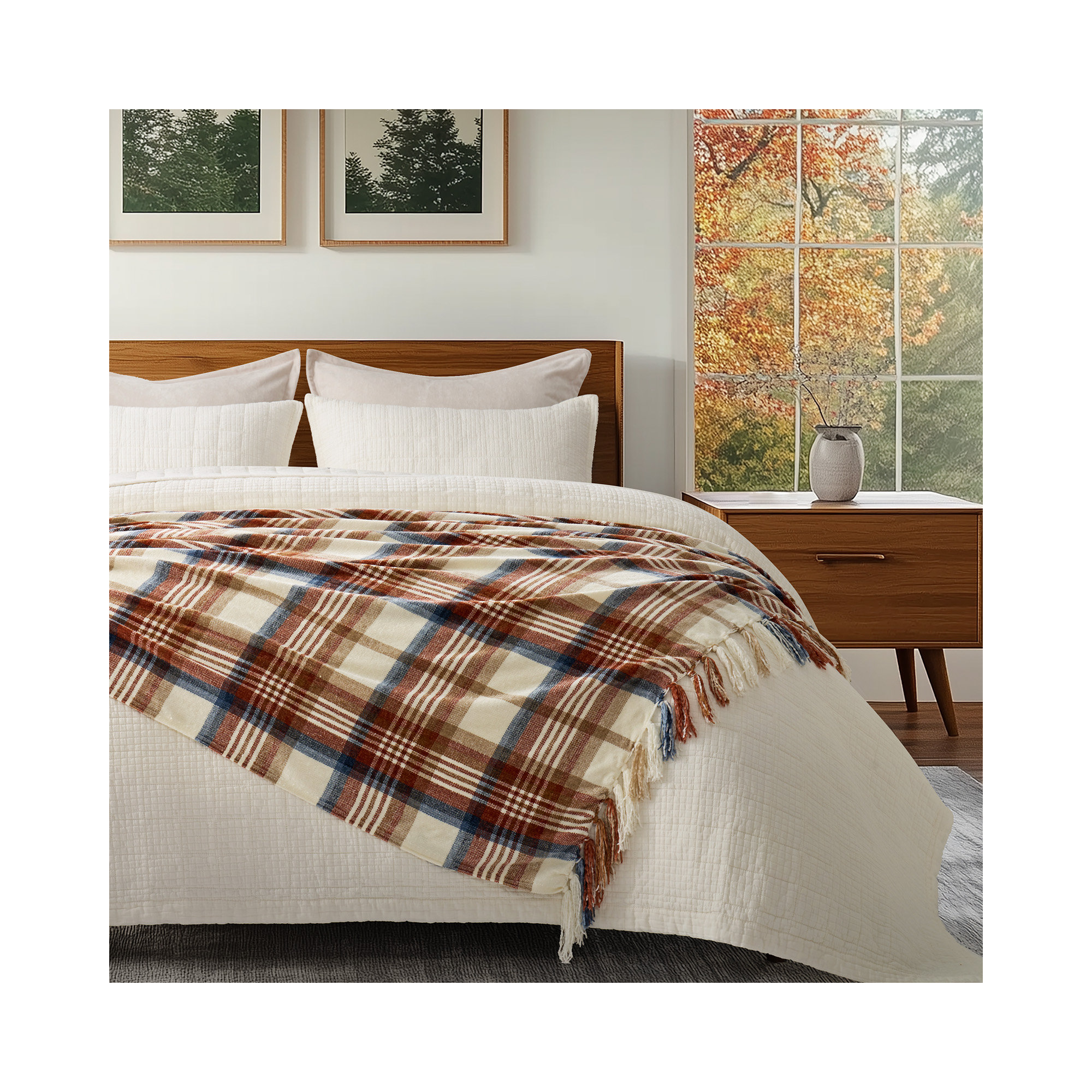 Soft Chenille Throw Blanket, Harvest Plaid, 80" L x 60" W