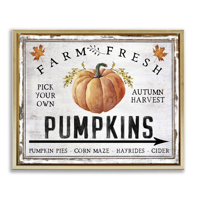«Farm Fresh Pumpkin», art mural sur toile par Creatif Belle, H 17 po x l 21 po, Cadre flottant métallique doré