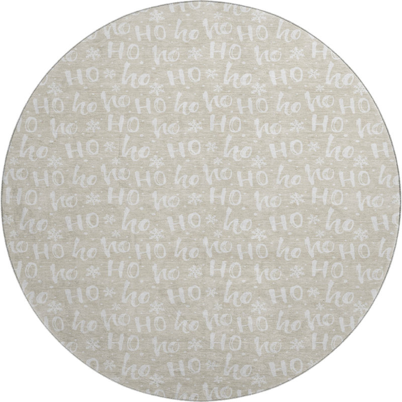 Premium Machine Washable Dockside AMF1814 HoHoHo Snowy Christmas Rug, Round 8'