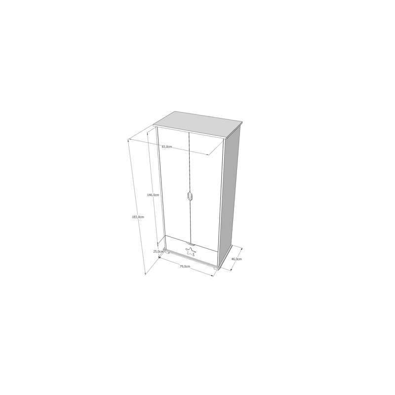 Epperson 2 Door Wardrobe, White/Grey