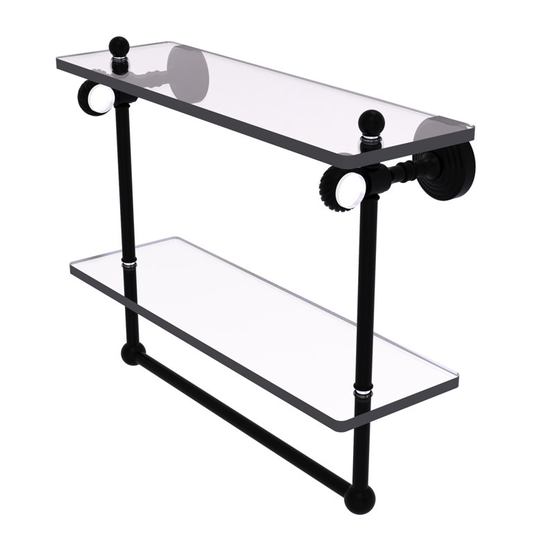 Étagère murale double en verre Jarrell, H 13 po x l 16 po x p 5,12 po, Noir mat