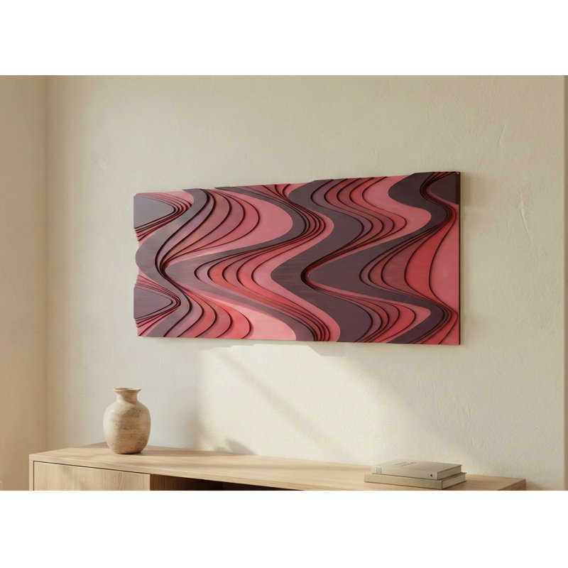  Débit - art mural abstrait en bois stratifié, Moyenne, Verso, Rose et bourgogne