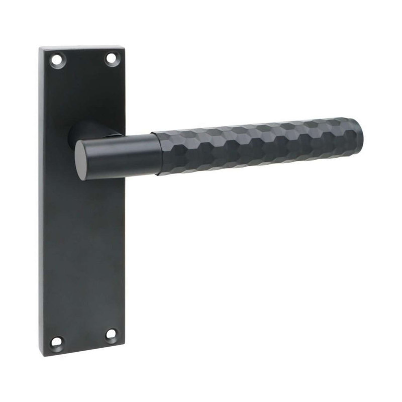Golden Grace 6 Pairs Victorian Knurled Honeycomb Hex Cut T-Bar Interior Door Handle on Backplate Matt Black - 150mm x 40mm