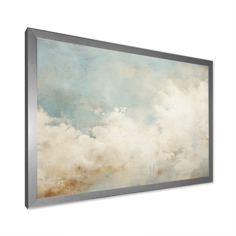 Nuage de minimalisme beige sur toile, 30" H x 40" W x 1.5" D, Silver Single Picture Framed
