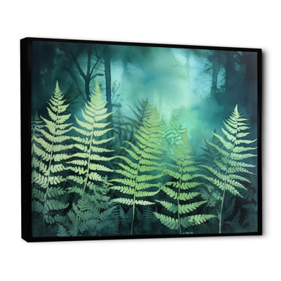«Green Teal Fern Flowers», impression sur toile