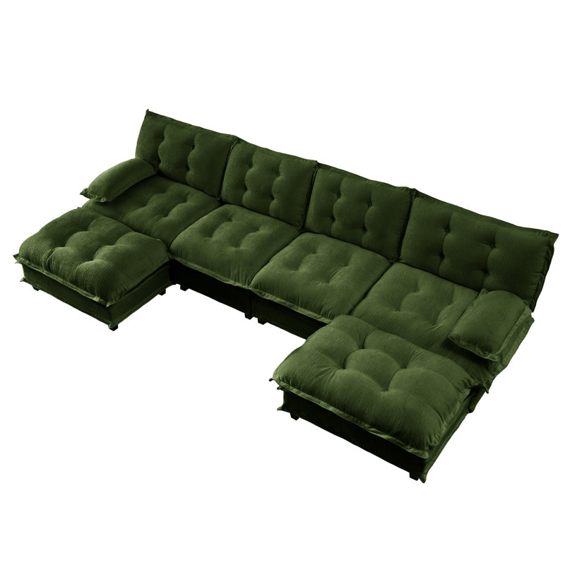Canapé en U 4 places en chenille avec 2 repose-pieds, idéal pour la chambre à coucher et un appartement, structure en tissu d'ameublement doux couleur chenille, conception modulaire flexible, respirant