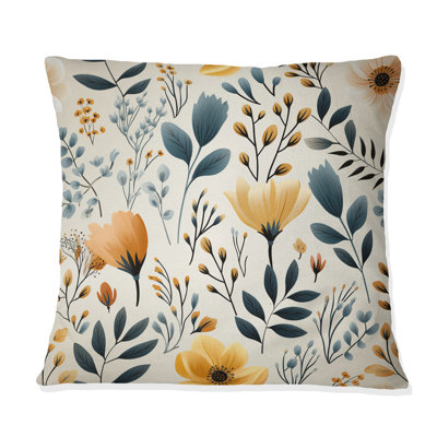 Coussin décoratif jaune pré floral antique