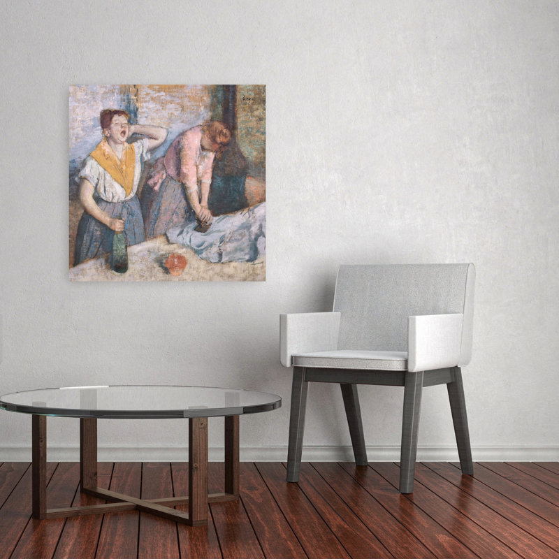 Les Blanchisseuses, vers 1884. Estampe d'art mural abstraite d'architecture contemporaine., H 32 po x l 32 po