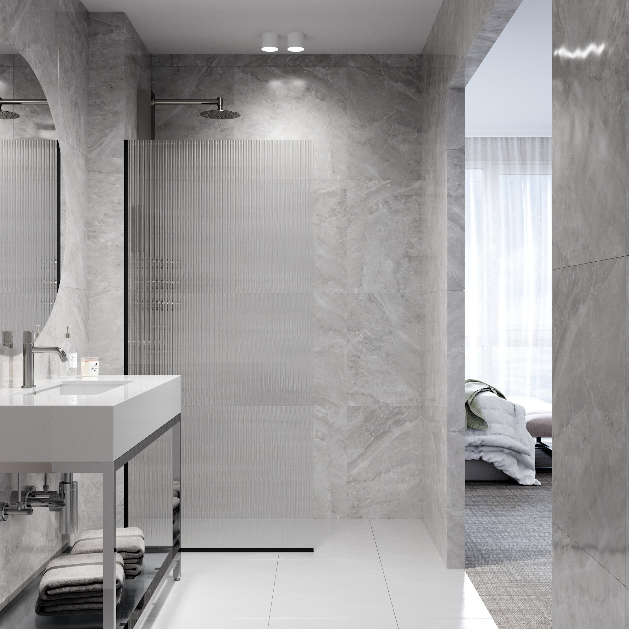 Zenith 34" W x 74" H Fixed Frameless Shower Screen with 3/8" Glass, Matte Black Fluted