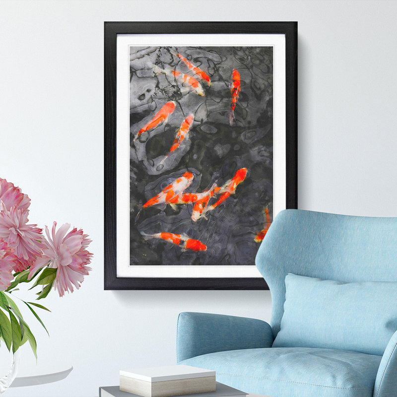 Carp and Koi Fish - Picture Frame Painting Print, Black Framed, 33cm H x 24cm W x 2cm D