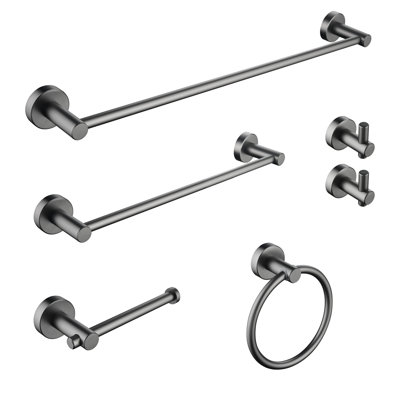 Wall Mount 6 Piece Bathroom Towel Rack - Gunmetal Black. Aluminum. Resists Surface Scratches. Simple Installation. For Multiple Rooms. 22.26In Depth, 2.47In Width, 1.98In Height, 3.06Lb Weight