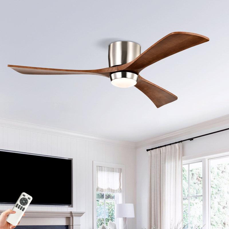 Ventilateur de plafond moderne en bois massif de 52 po à 3 pales avec télécommande et ensemble d'éclairage, Nickel, Bois brun