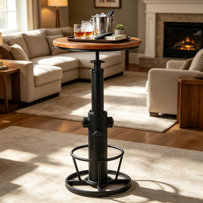 Dining Table Pine Round Solid Wood Top Metal Base Dining Table, Black