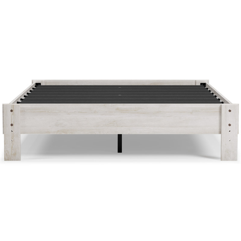 Chic Provincial Queen Platform Bed with Wood Frame in White & Dark Charcoal
