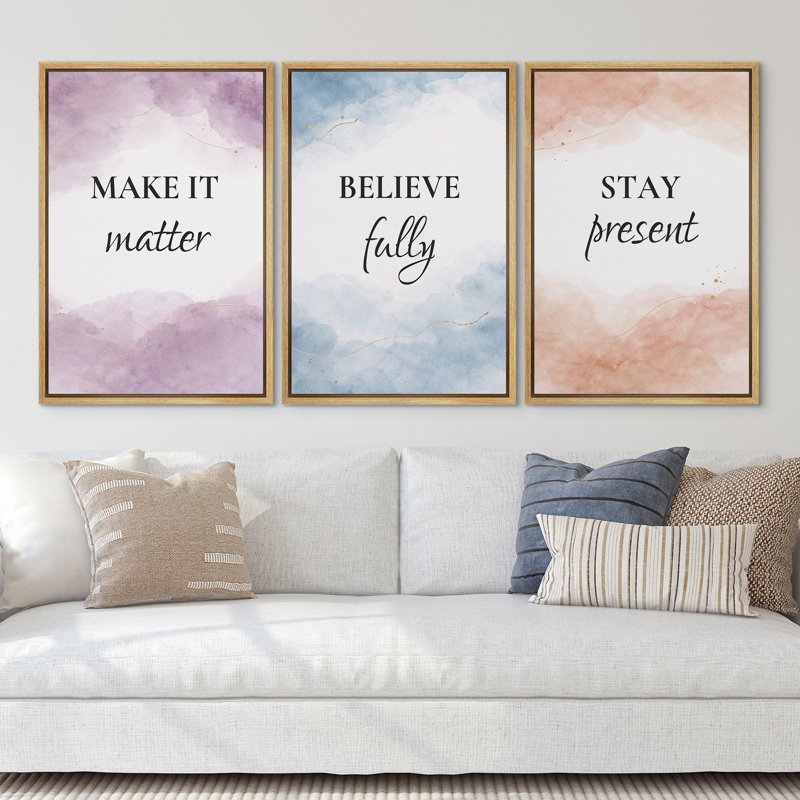 «Make It Believe Stay Présent», impression sur toile encadrée sur toile, 3 pièces, Naturel, H 36 po x l 24 po